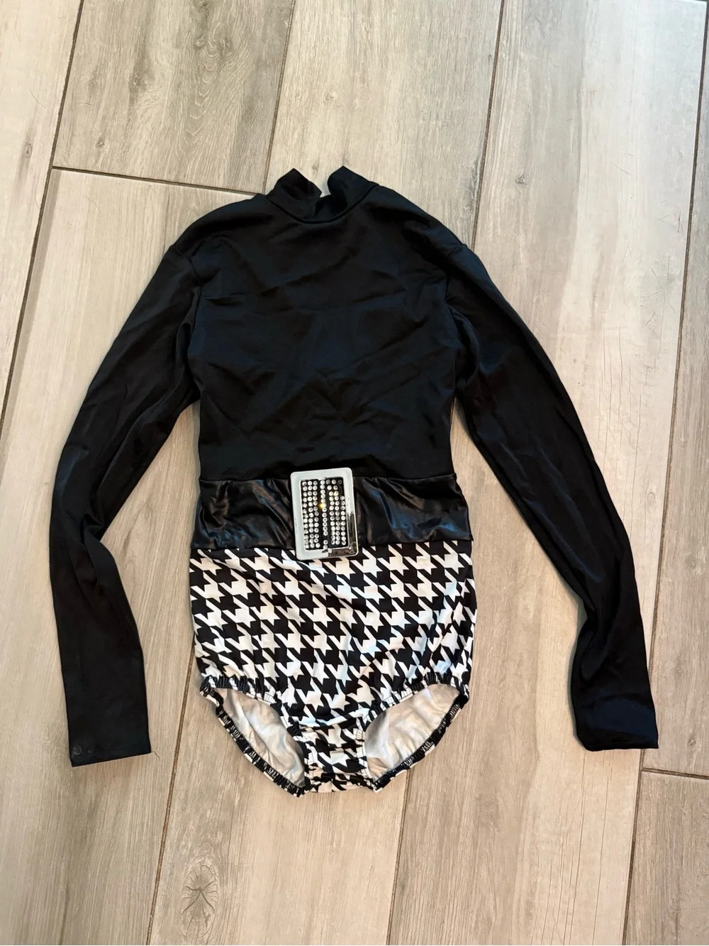 Black & White Houndstooth Dance Leotard with Long Sleeves